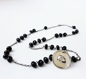 Black Spinel Skull Rosary Style Necklace