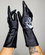 Load image into Gallery viewer, Skull Hand painted Lightning Bolt Black Leather Gloves