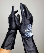 Load image into Gallery viewer, Skull Hand painted Lightning Bolt Black Leather Gloves