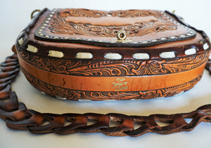 Stunning Miss Tony Lama Vintage Hand Tooled Genuine Leather Purse *Rare*
