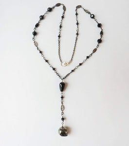 Pyrite I Skull Rosary Style Skull Necklace