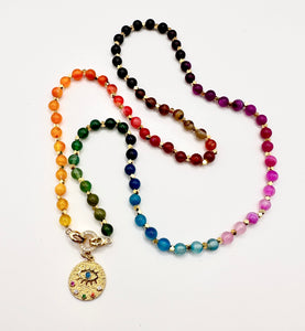 18K Gold Plated Evil Eye Semiprecious Rainbow Gemstone Beaded Necklace