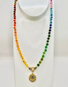 18K Gold Plated Evil Eye Semiprecious Rainbow Gemstone Beaded Necklace