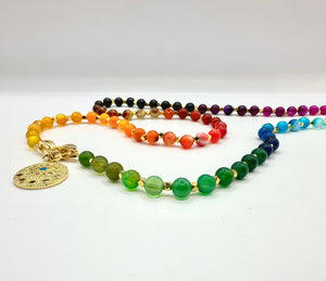 18K Gold Plated Evil Eye Semiprecious Rainbow Gemstone Beaded Necklace