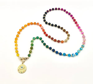 18K Gold Plated Evil Eye Semiprecious Rainbow Gemstone Beaded Necklace