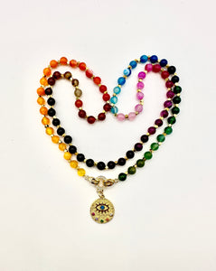 18K Gold Plated Evil Eye Semiprecious Rainbow Gemstone Beaded Necklace