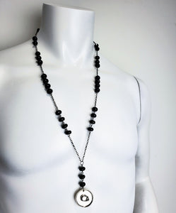 Black Spinel Skull Rosary Style Necklace