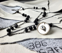 Load image into Gallery viewer, Black Spinel Skull Rosary Style Necklace