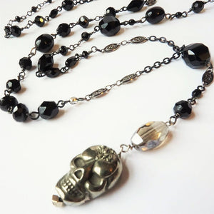 Pyrite II Skull Rosary Style Skull Necklace