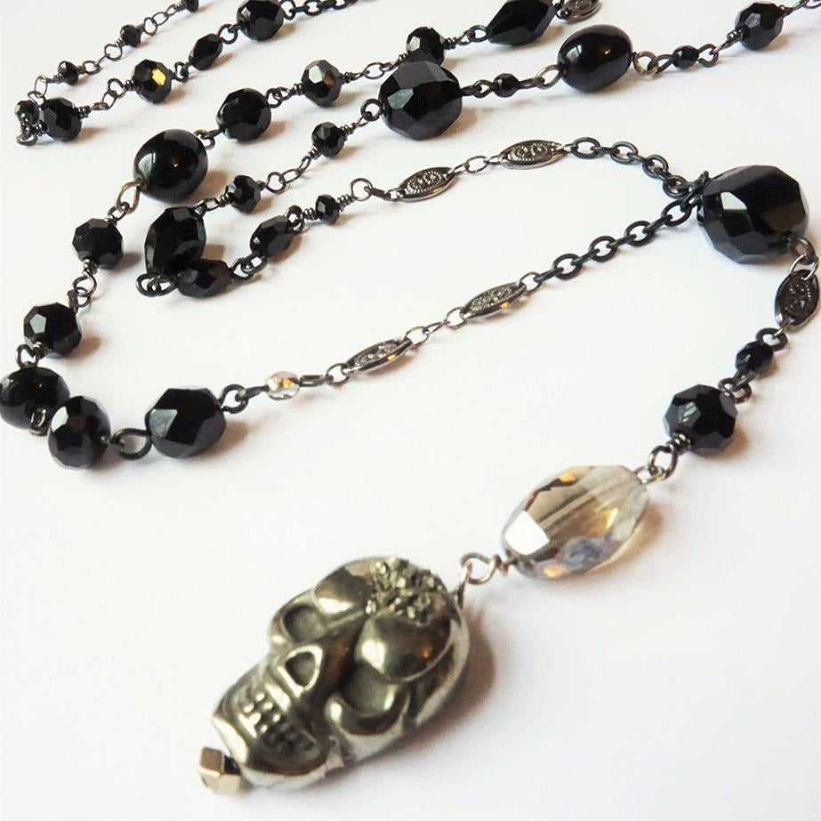 Pyrite II Skull Rosary Style Skull Necklace
