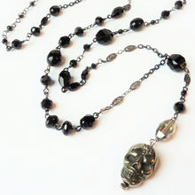 Load image into Gallery viewer, Pyrite II Skull Rosary Style Skull Necklace