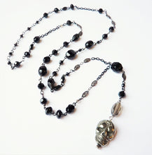 Load image into Gallery viewer, Pyrite II Skull Rosary Style Skull Necklace
