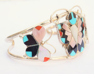 Zuni Handmade Sterling Silver Turquoise Butterfly Bracelet