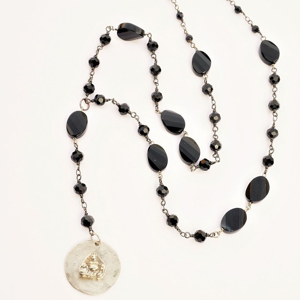 Buddha Medallion Rosary Style  Necklace