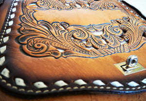 Stunning Miss Tony Lama Vintage Hand Tooled Genuine Leather Purse *Rare*