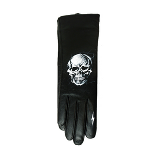 Skull Hand painted Lightning Bolt Black Leather Gloves