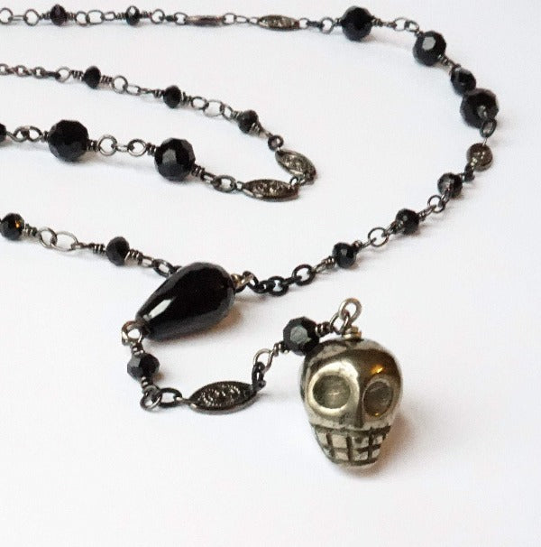Pyrite I Skull Rosary Style Skull Necklace