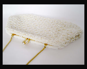 Vintage Sequin White Bridal Satin Beaded Pearl Handbag / Purse / Clutch