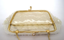 Load image into Gallery viewer, Vintage Sequin White Bridal Satin Beaded Pearl Handbag / Purse / Clutch