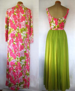 Stunning Vintage 1960's Floral Coat & Chiffon Dress Brocade Ensemble Original by Gale Mitchell