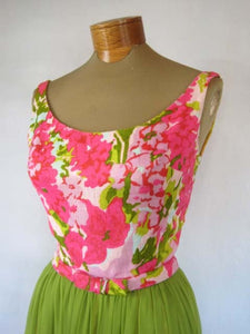 Stunning Vintage 1960's Floral Coat & Chiffon Dress Brocade Ensemble Original by Gale Mitchell